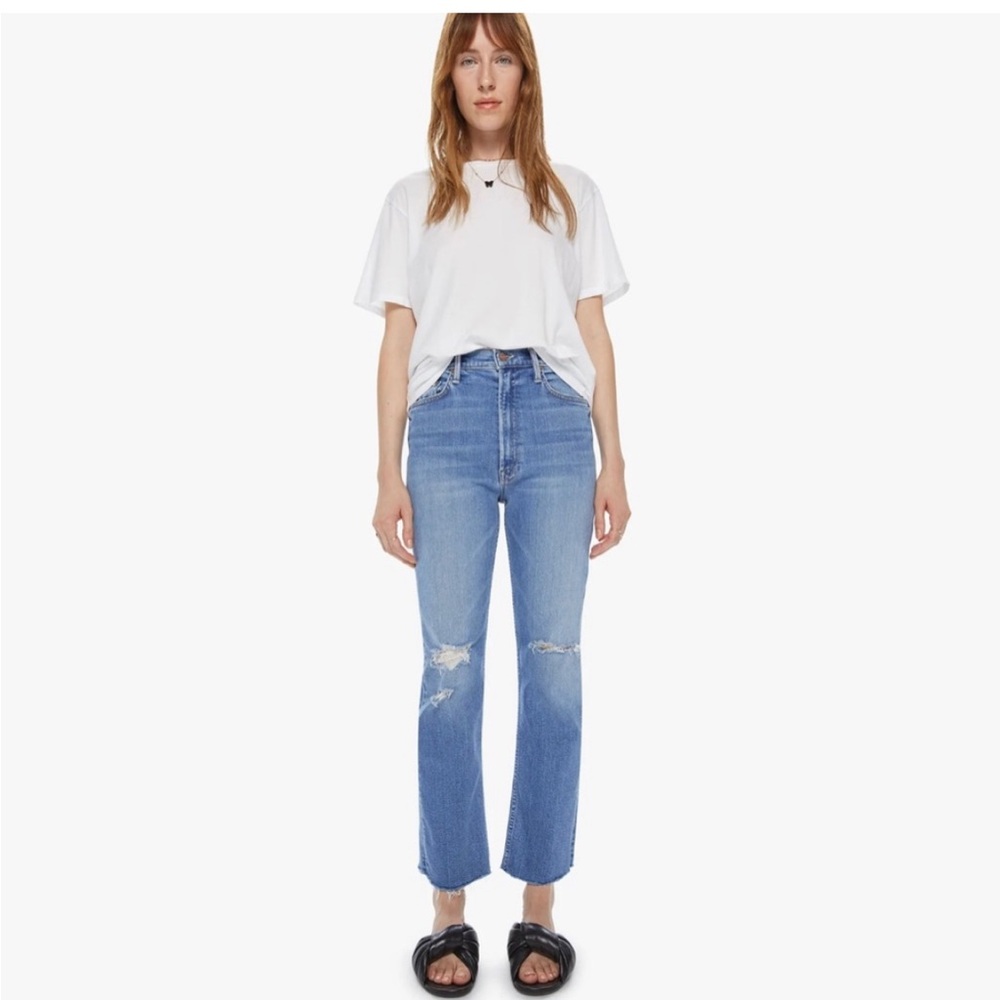 Mother High Waisted Rider Ankle Fray Party Like A Pirate Straight Jeans